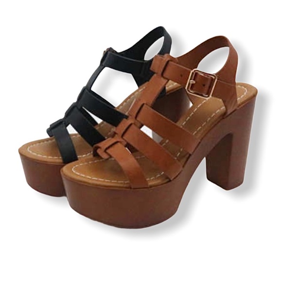Black Platform Chunky Heel Wedges - Picture 4 of 7